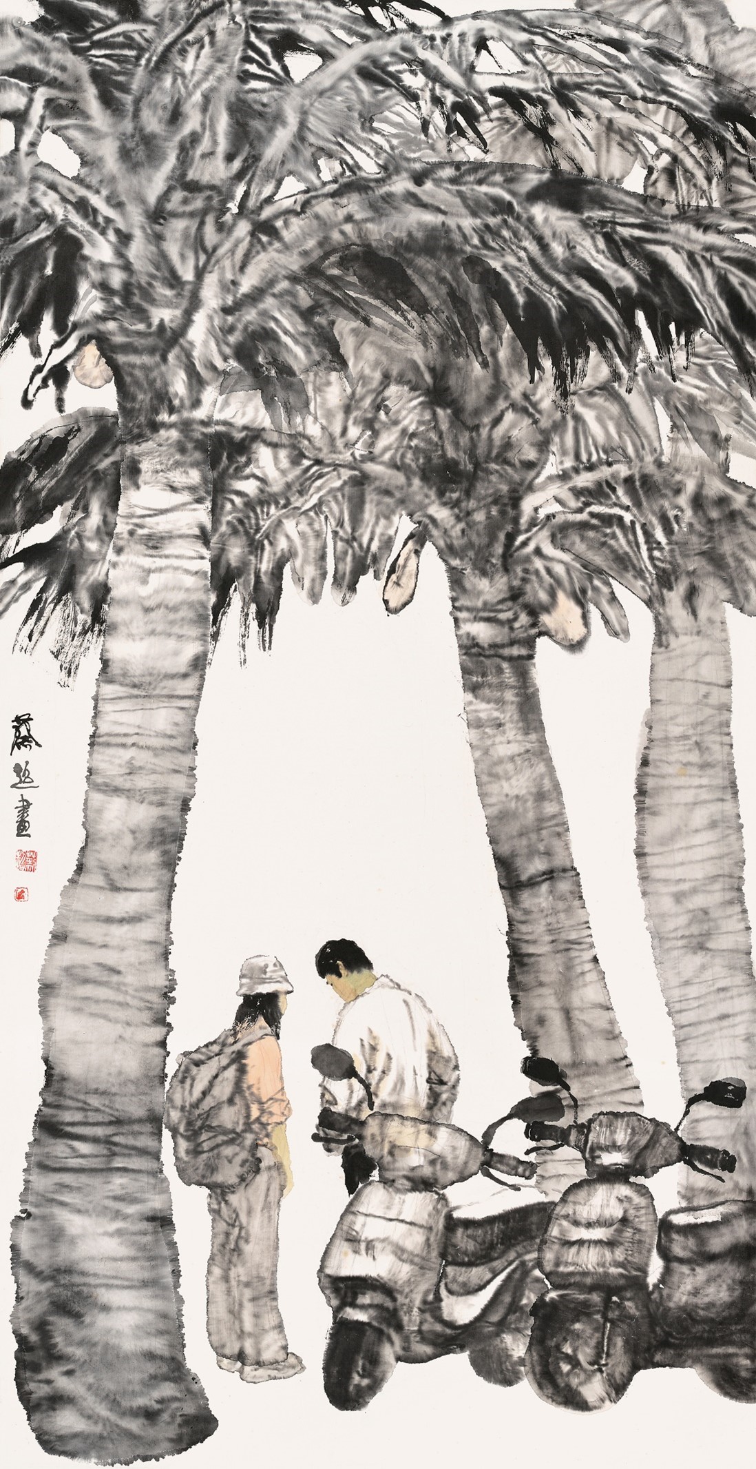 <h2>椰林情</h2><p>作者：蔡超</p><p>创作年代：2002年</p><p>规格：136cm×68cm </p>品类：国画</p>